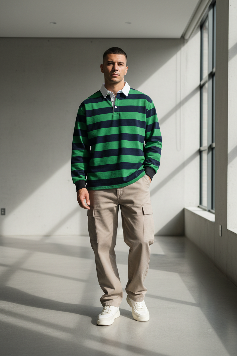 North Wear Color Block Stripe Polo Shirt