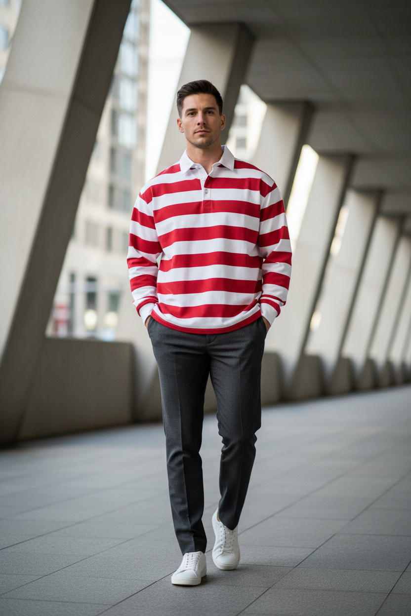 North Wear Color Block Stripe Polo Shirt